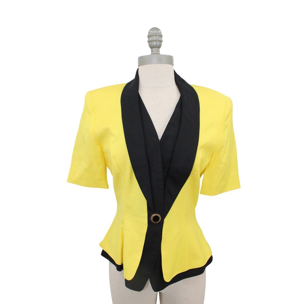VTG BICCI By Florine Wachter Top Blazer Padded Shoulders Yellow Black Size 4